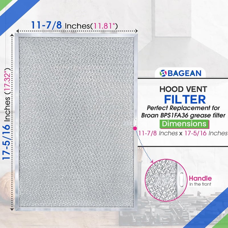 Bagean Stove Hood Vent Filter 11.8" x 17.35" BPS1FA36 Compatible with Broan Range Hood Filter Replacement - Fit's Allure Range Overhead Aluminum Screen - Blocks Grease & Filters Over Oven Air (1-Pack) - Image 3